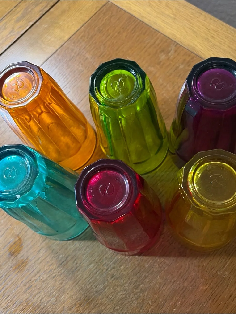 Vintage Circleware Colorful Juice Glasses Set of Six 5 1/2 Inch